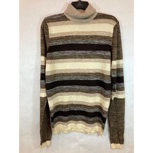 Chic Knit Elegance: Med. Tan Striped Women's Sweater - Cozy Comfort & Timeless